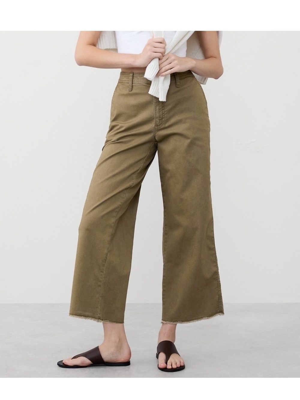 EUC Banana Republic Wide-Leg High-Rise Cropped Chino in Beige Green